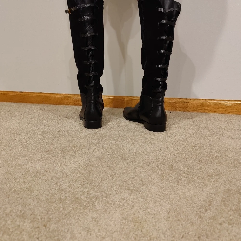 Heyraud Knee High Black Leather Boots